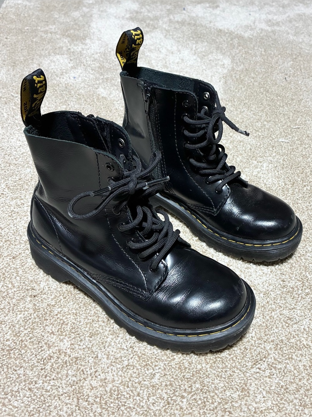 Kids Dr. Martens Black Leather Lace Up Dr. Martens